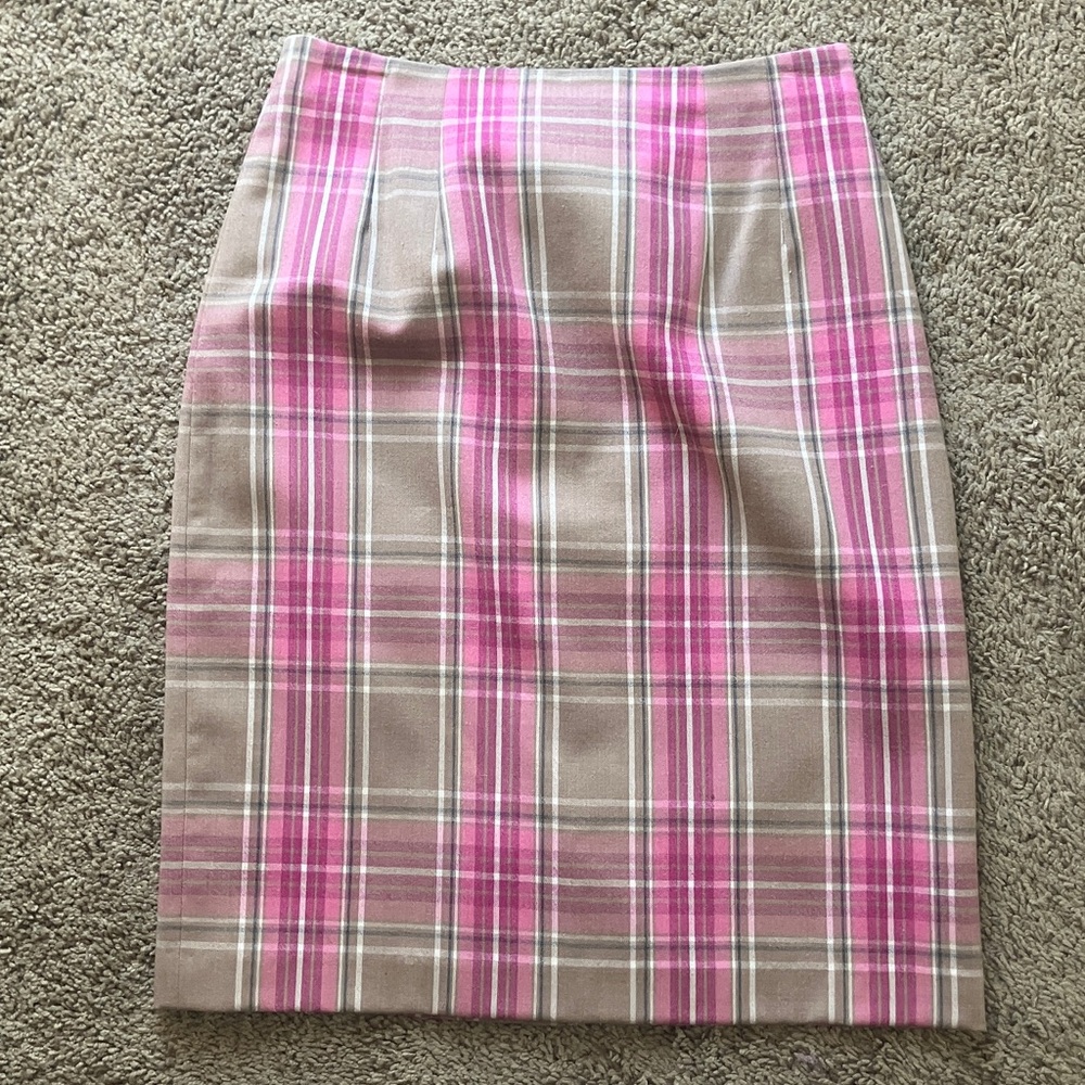 Plaid wool pencil skirt